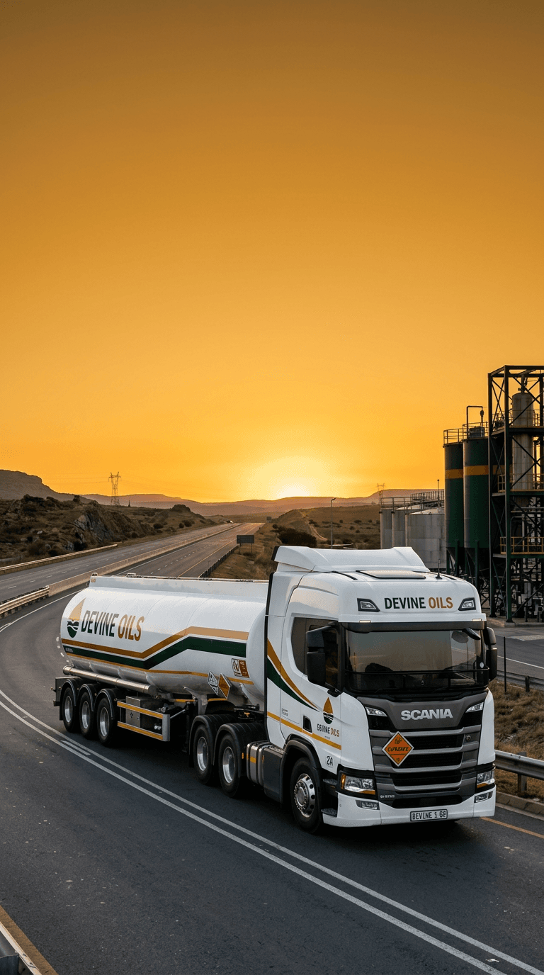 Devine Oils tanker truck on a Southern African highway